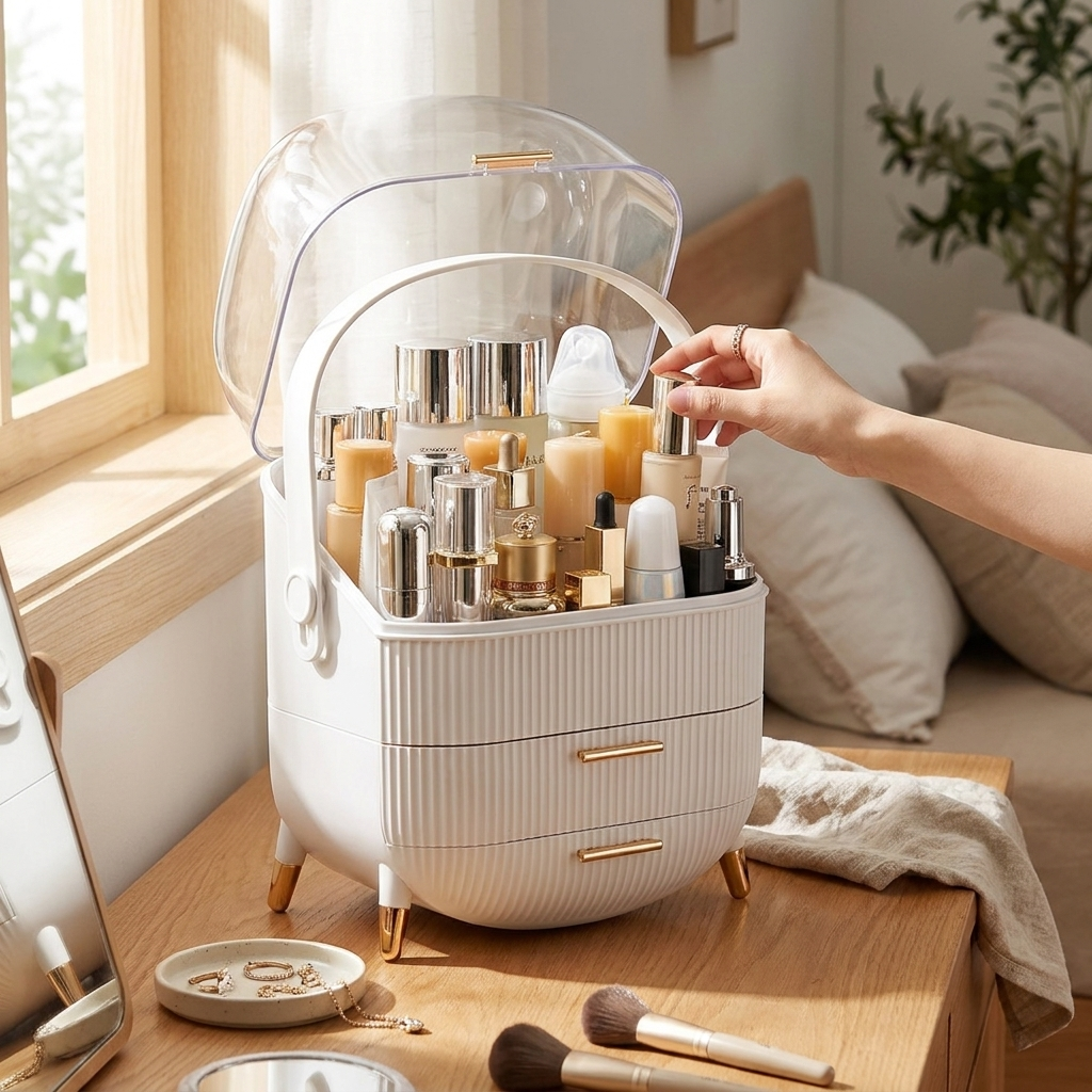 Makeup Organizer 2 Drawers Transparent Cover
