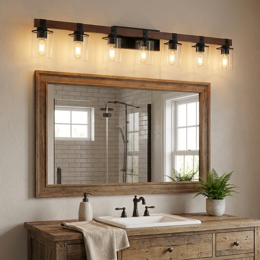 50in Rustic 7-Light Vanity Light Industrial Bathroom Sconce