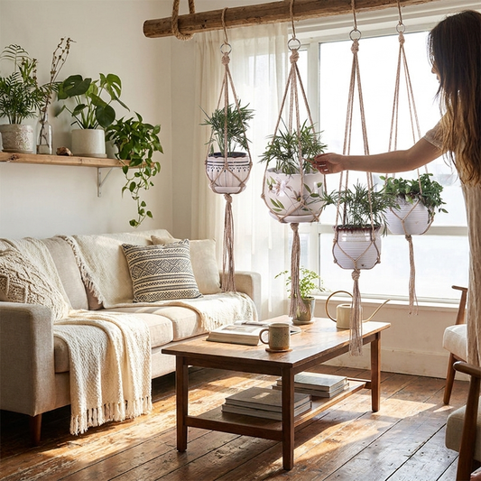 Hand-woven plant hanging basket cotton rope