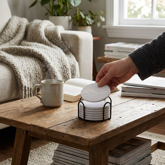 Marble Ceramic Coaster Set lifestyle