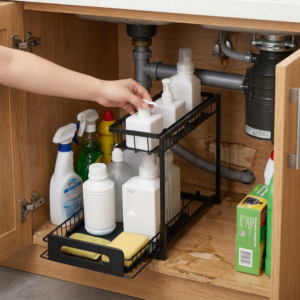 2-Tier Pull Out Cabinet Under Sink Organizer lifestyle