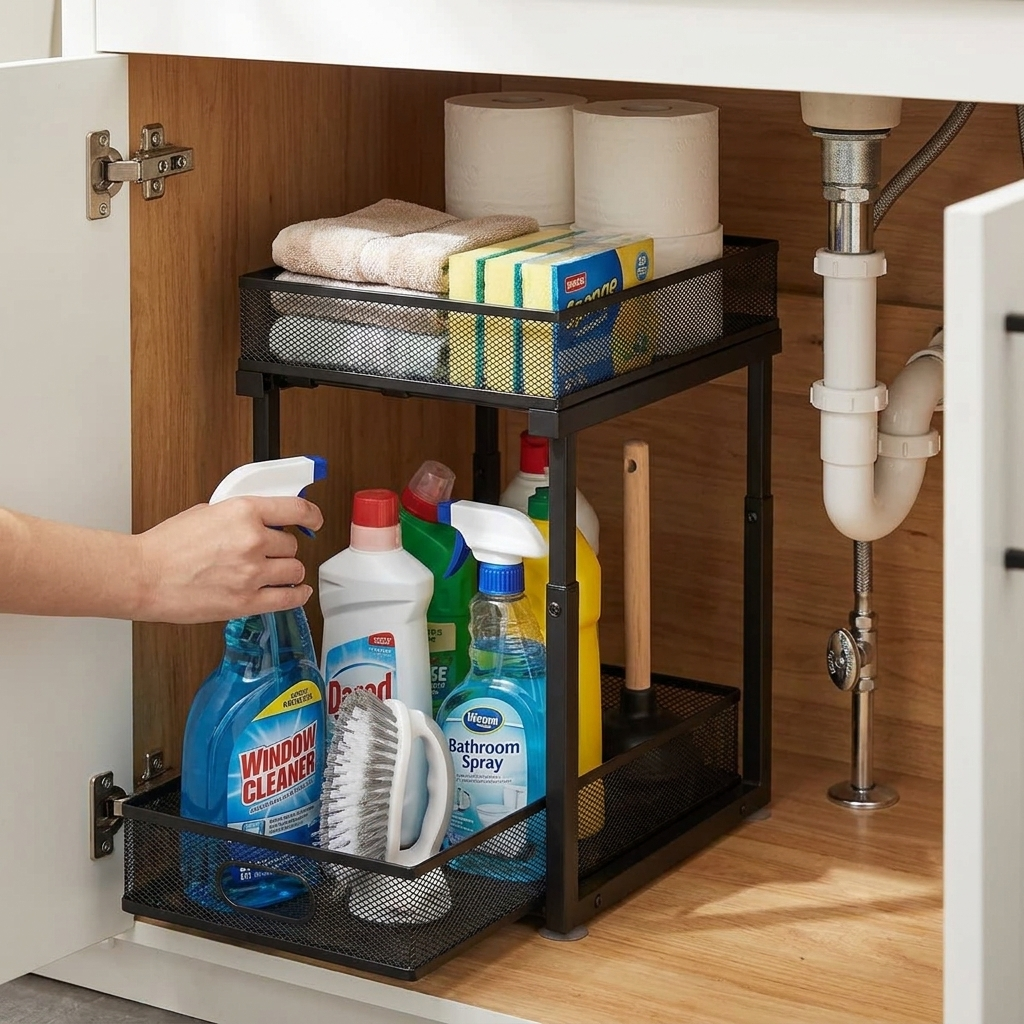 2Pcs Under Sink Organizer 2 Tier lifestyle