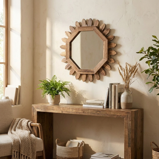 Boho Sunburst Rustic Wood Wall Mirror lifestyle